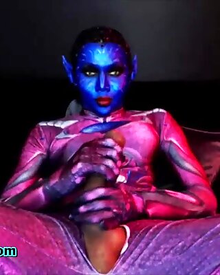 Monster cock Shemale in Avatar makeup