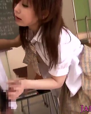 Petite asian schoolgirl banged in classroom